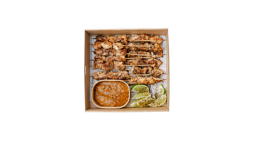 Finger Lime, Ginger & Tamari Chicken Skewers & Roasted Wattle Seed Satay Dipper